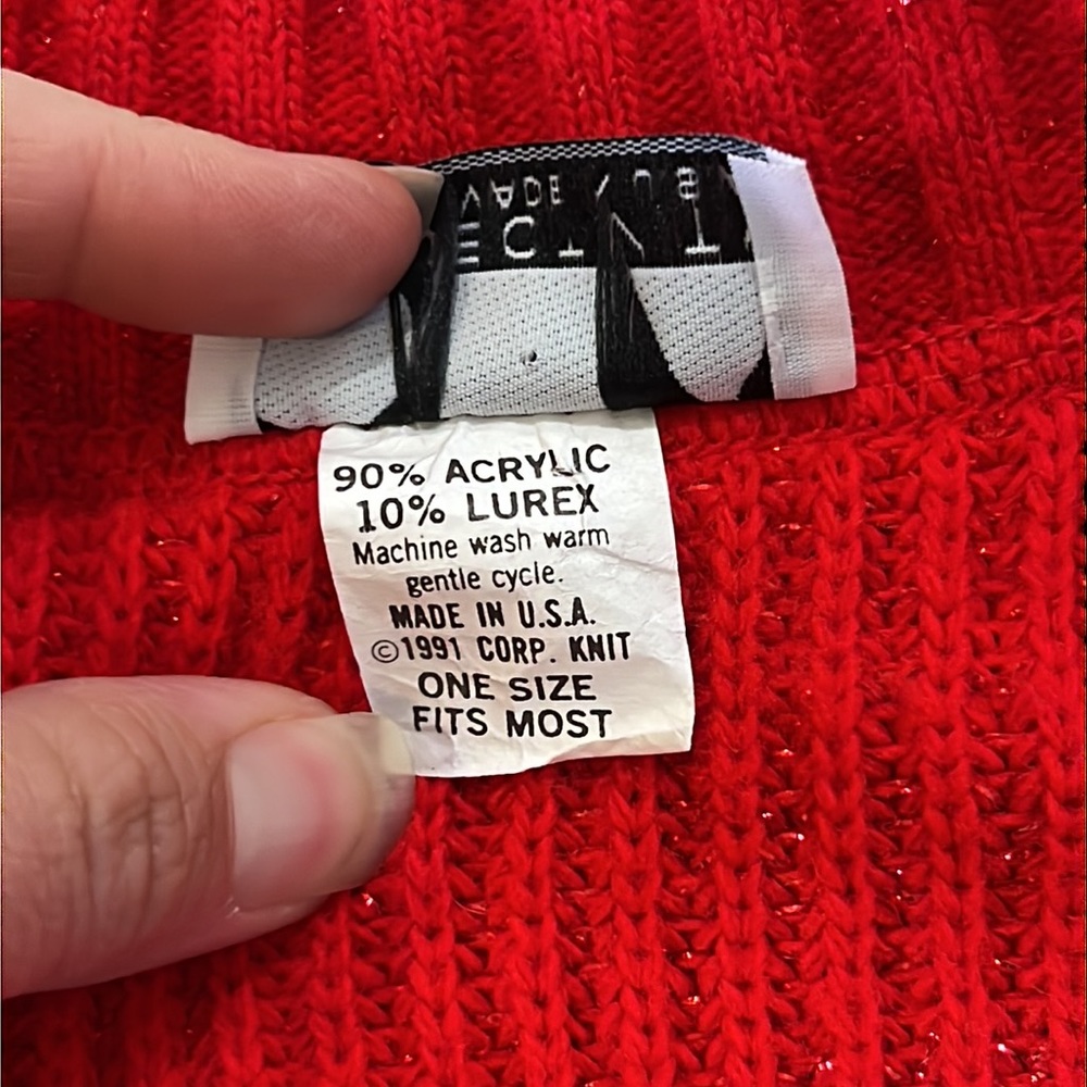 Vintage 90s Made in USA Objectivity Red V-neck Sweater, Sz Large - Picture 5 of 8